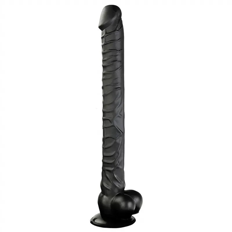 e4a3d95894c25057 16.5 Inch Long Thin Black PVC Suction Cup Dildo