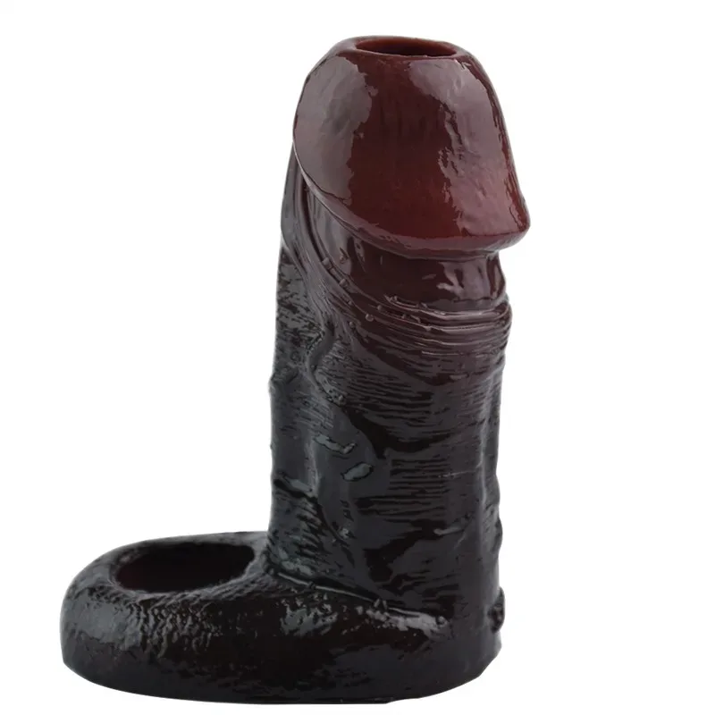 4.5 IN Open Tip Soft Silicone Realistic Penis Sleeve Black/Skin Tone - Image 1